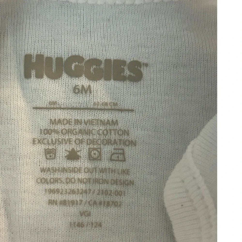 Huggies Organic Cotton White Short Sleeve Baby Bodysuit 6M Infant 2102-001